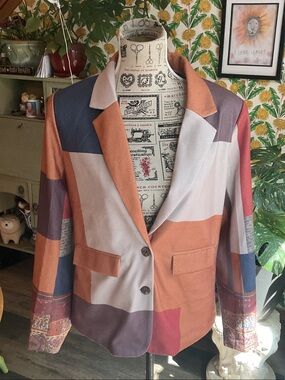 Patchwork Multicolor Women's Blazer Jacket - Mixed Hues